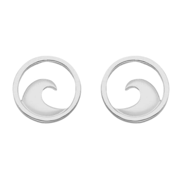 Stud Ocean Wave Earrings In Sterling Silver