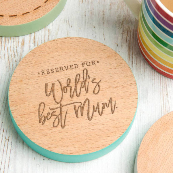 'Worlds Best Mum' Coloured Edge Coaster